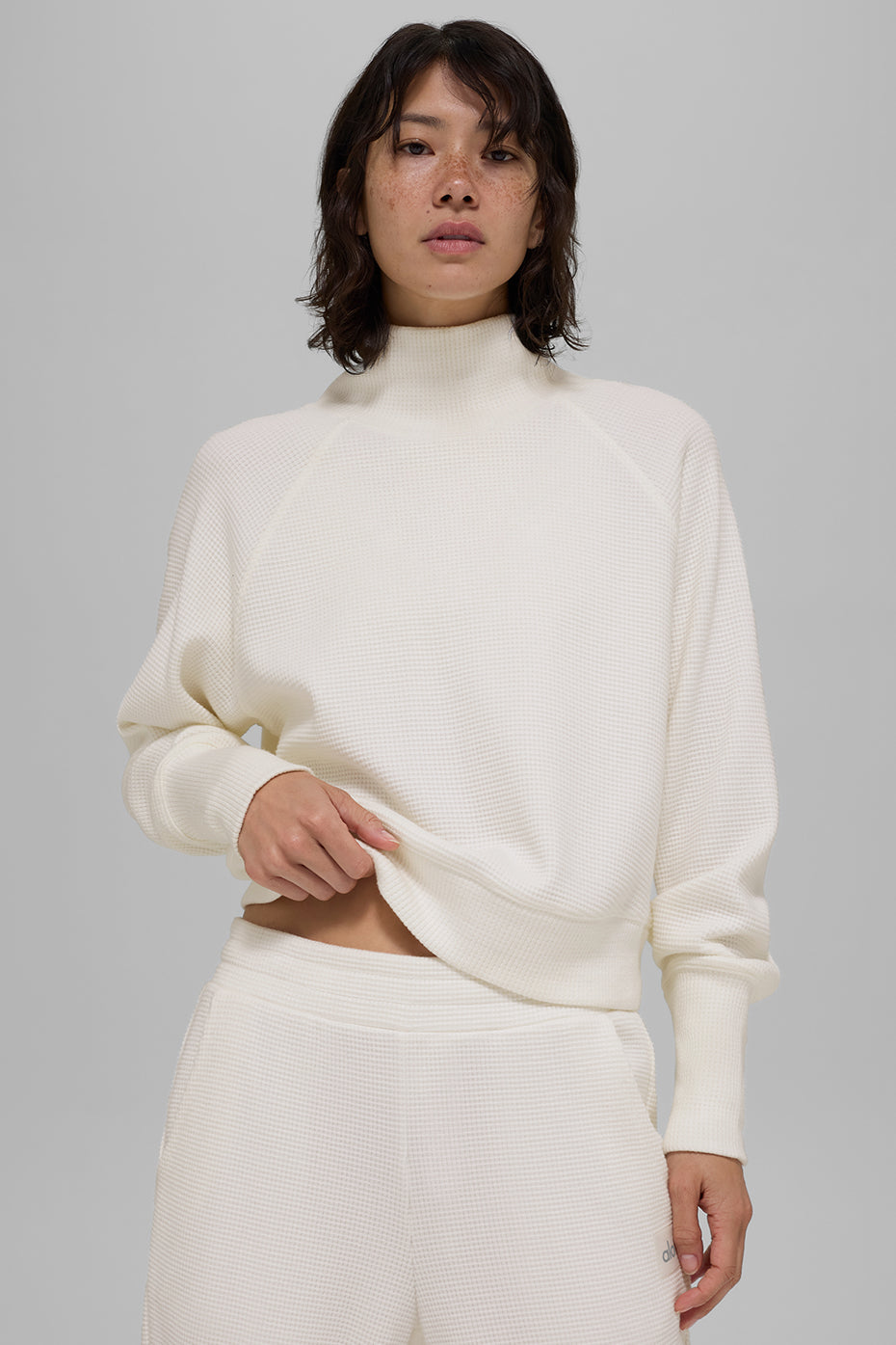Waffle Weekend Escape Mock Neck Long Sleeve - Ivory — photo 4