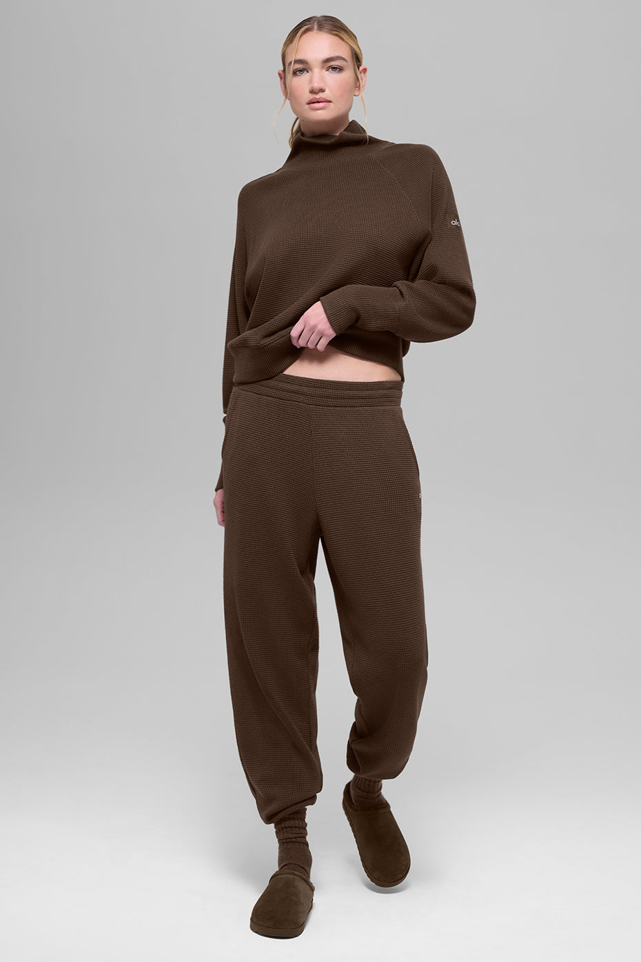 Waffle Weekend Escape Mock Neck Long Sleeve - Espresso — photo 6