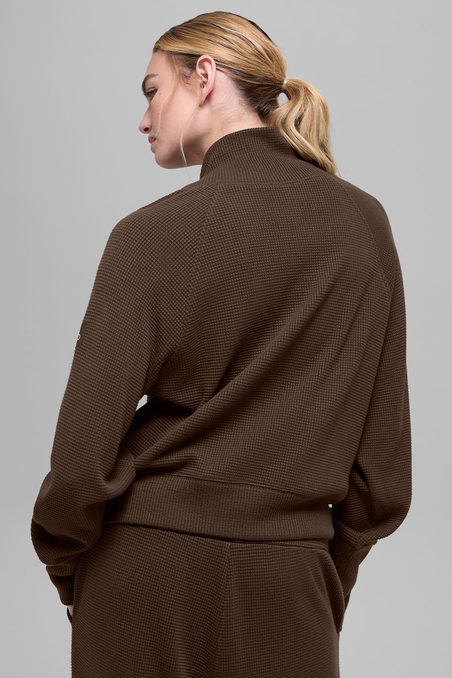 Waffle Weekend Escape Mock Neck Long Sleeve - Espresso — photo 3