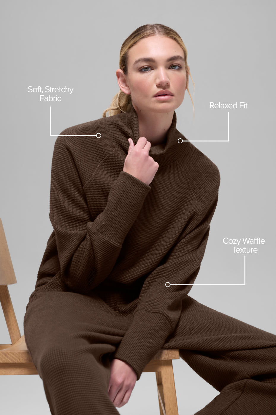 Waffle Weekend Escape Mock Neck Long Sleeve - Espresso — photo 2