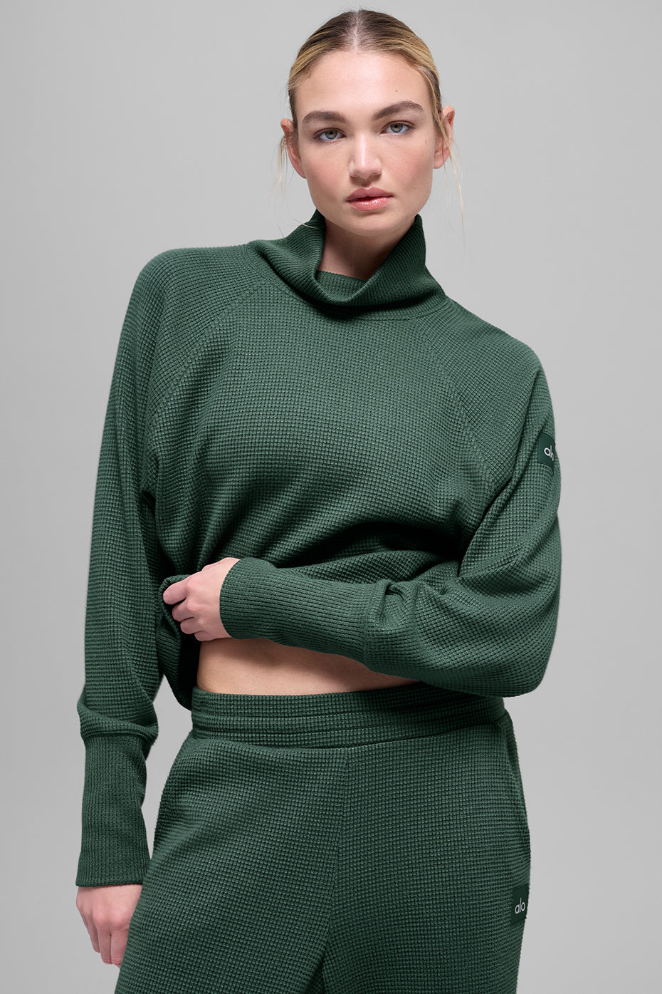 Waffle Weekend Escape Mock Neck Long Sleeve - Clover Green — photo 1