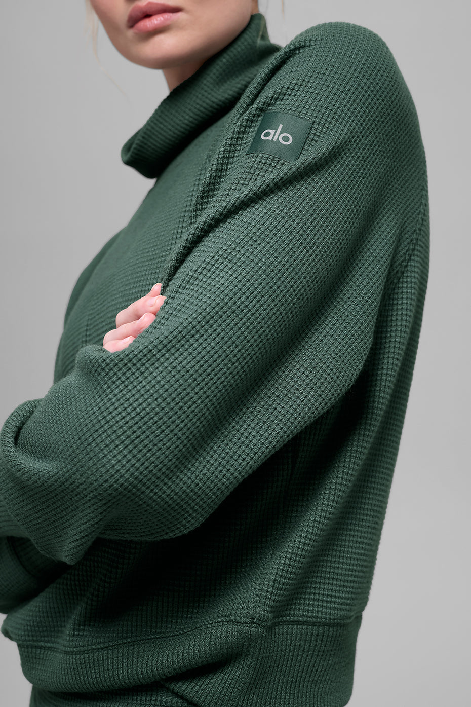 Waffle Weekend Escape Mock Neck Long Sleeve - Clover Green — photo 2