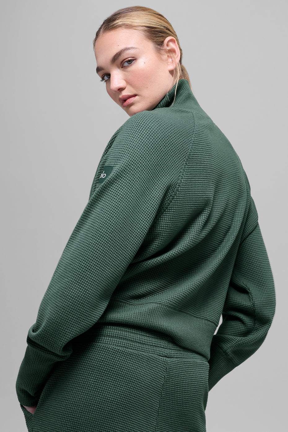 Waffle Weekend Escape Mock Neck Long Sleeve - Clover Green — photo 3