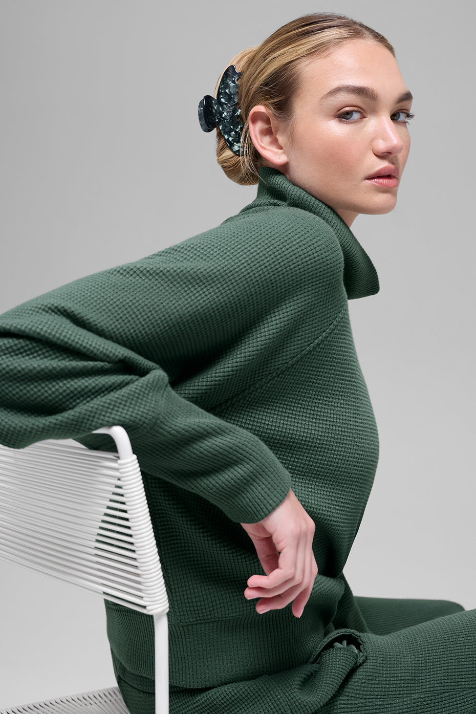 Waffle Weekend Escape Mock Neck Long Sleeve - Clover Green — photo 4