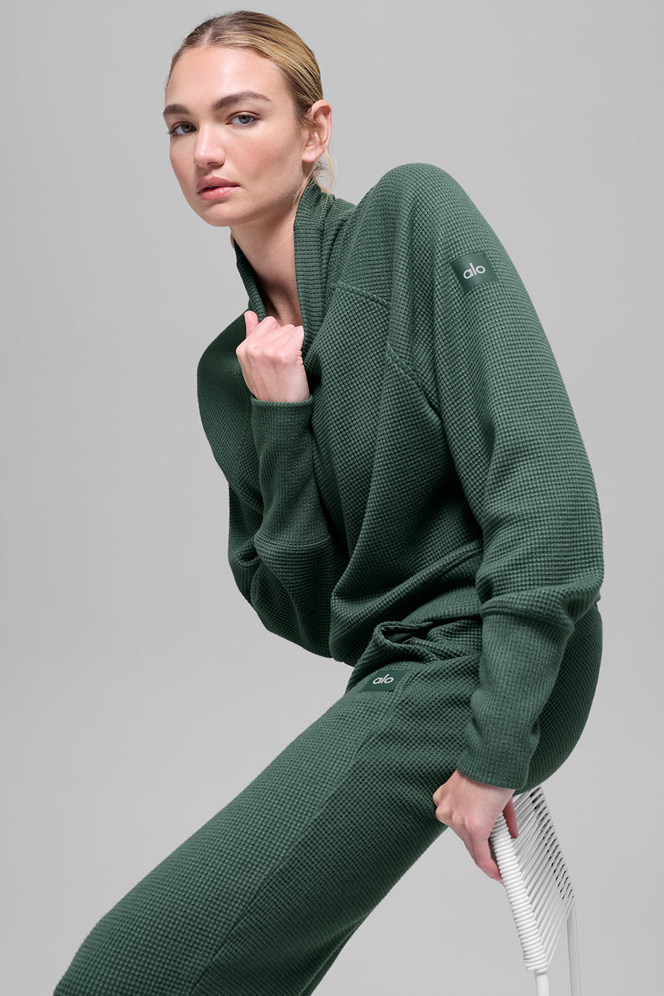 Waffle Weekend Escape Mock Neck Long Sleeve - Clover Green — photo 5