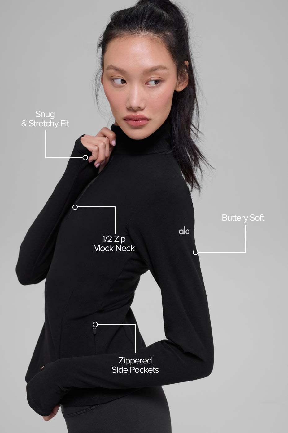 Alosoft 1/2 Zip Rapid Pullover - Black — photo 2