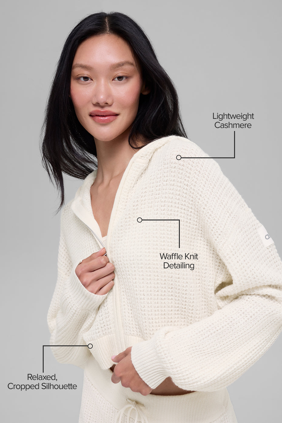Cashmere Plush Waffle Full Zip Hoodie - Ivory — photo 2