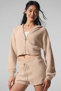 Cashmere Plush Waffle Full Zip Hoodie - Macadamia Blush — photo 3