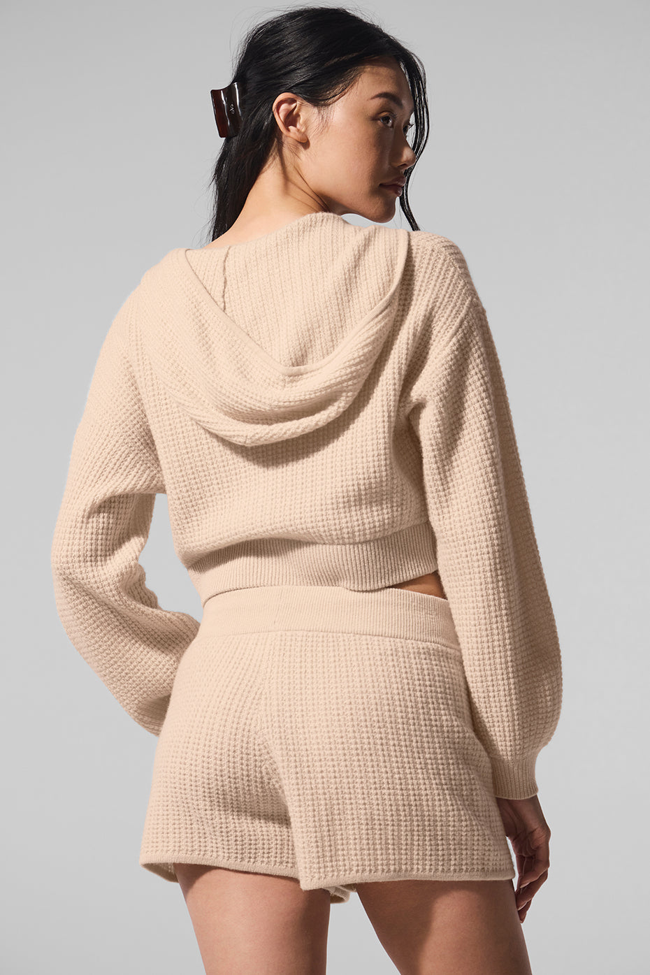 Cashmere Plush Waffle Full Zip Hoodie - Macadamia Blush — photo 5