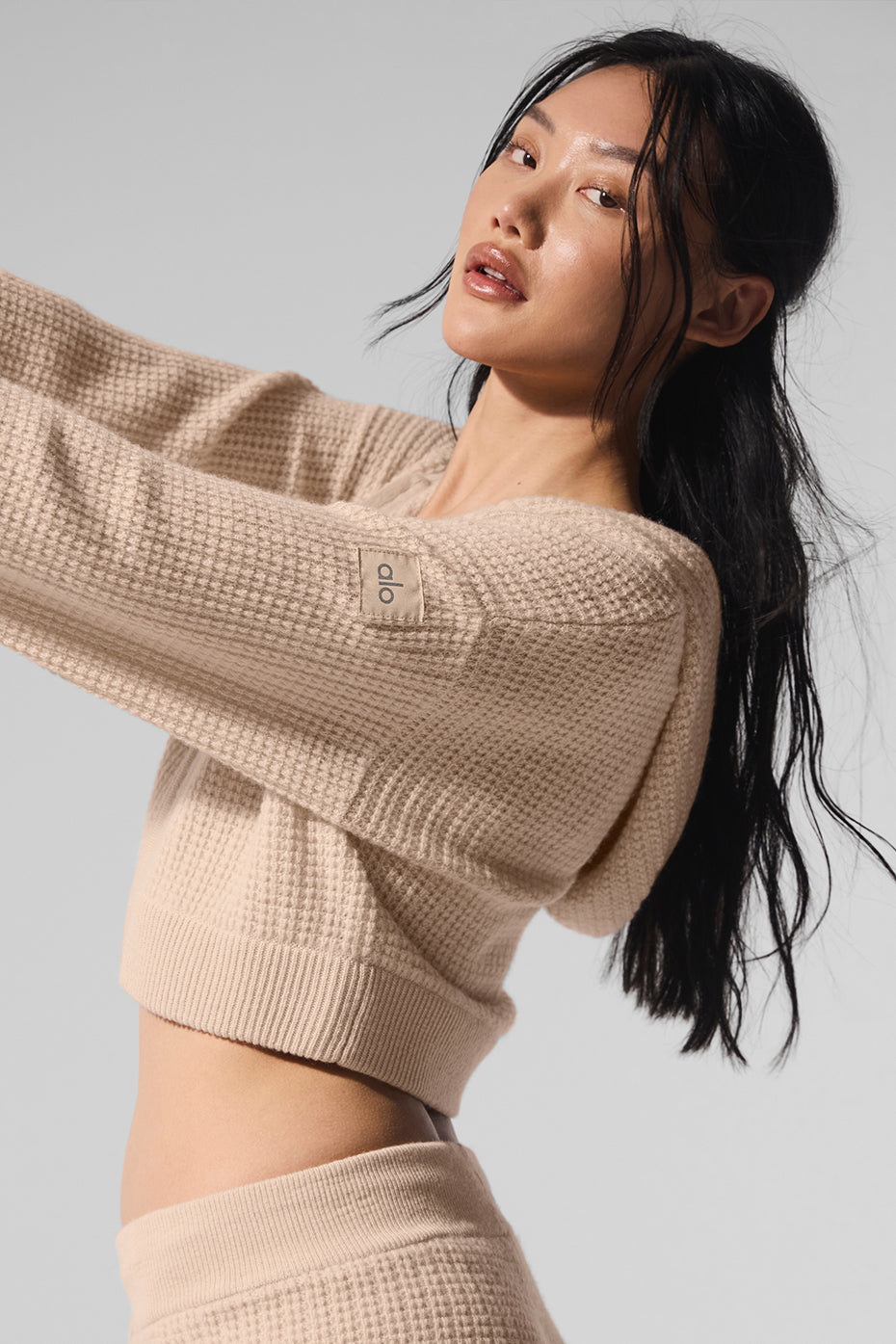 Cashmere Plush Waffle Full Zip Hoodie - Macadamia Blush — photo 4