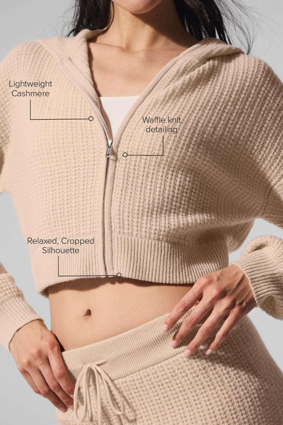 Cashmere Plush Waffle Full Zip Hoodie - Macadamia Blush — photo 2