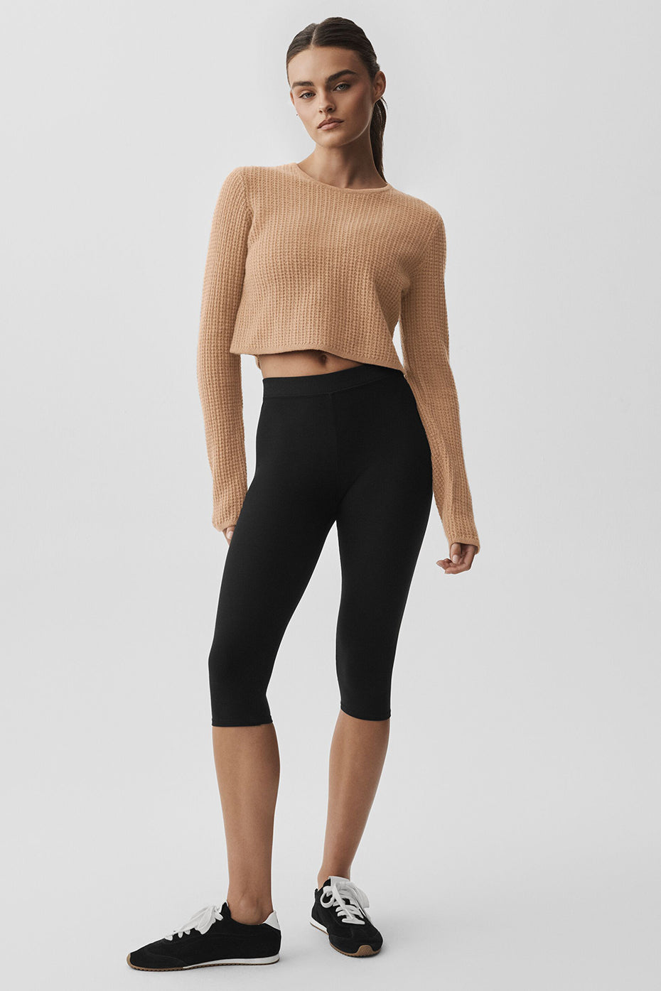 Cashmere Plush Waffle Cropped Long Sleeve - Toasted Almond — photo 4