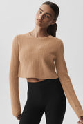 Cashmere Plush Waffle Cropped Long Sleeve - Toasted Almond — photo 1