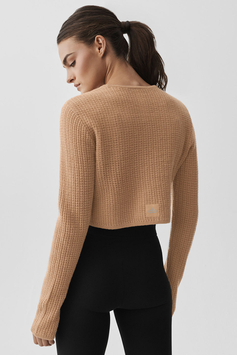 Cashmere Plush Waffle Cropped Long Sleeve - Toasted Almond — photo 2