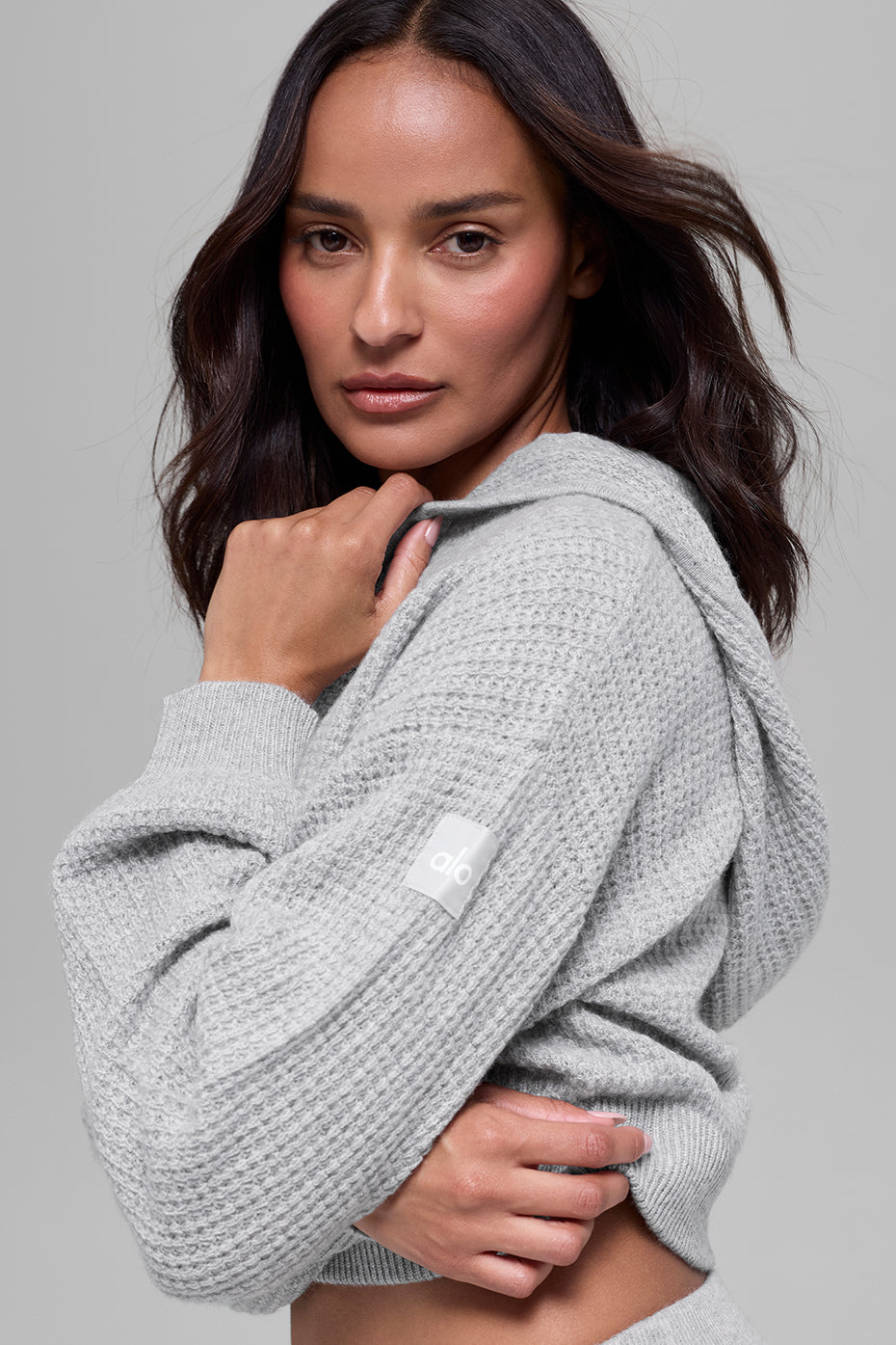 Cashmere Plush Waffle Full Zip Hoodie - Athletic Heather Grey — photo 4