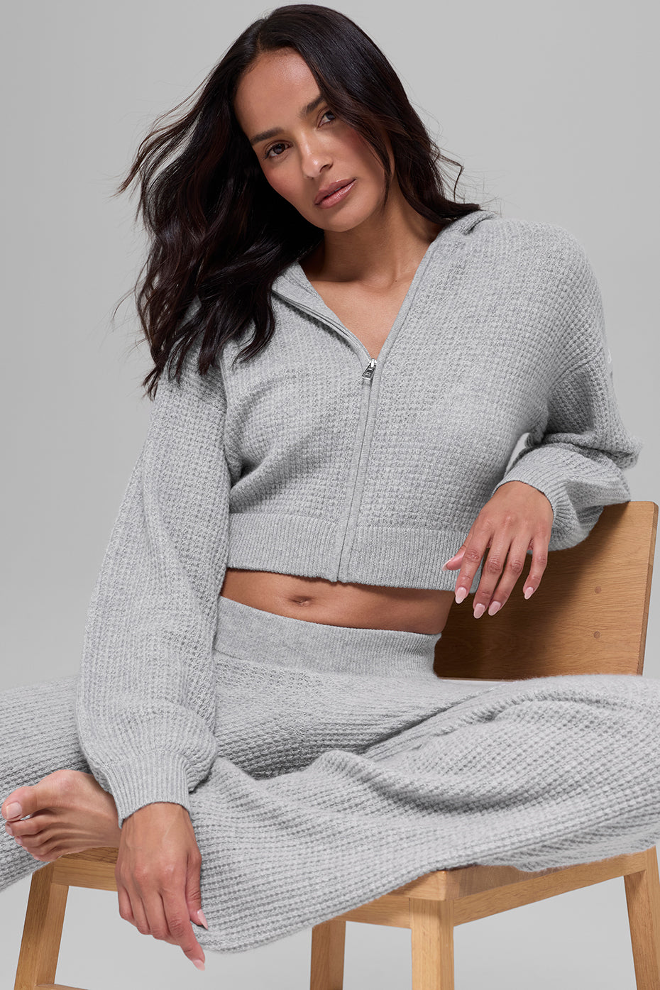 Cashmere Plush Waffle Full Zip Hoodie - Athletic Heather Grey — photo 3