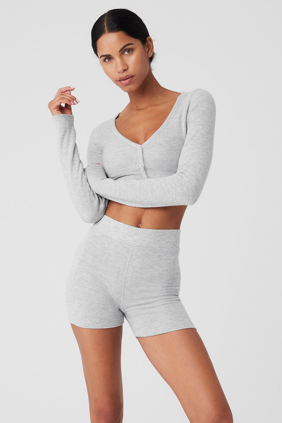 Alolux Cropped Me Time Cardigan - Athletic Heather Grey — photo 1