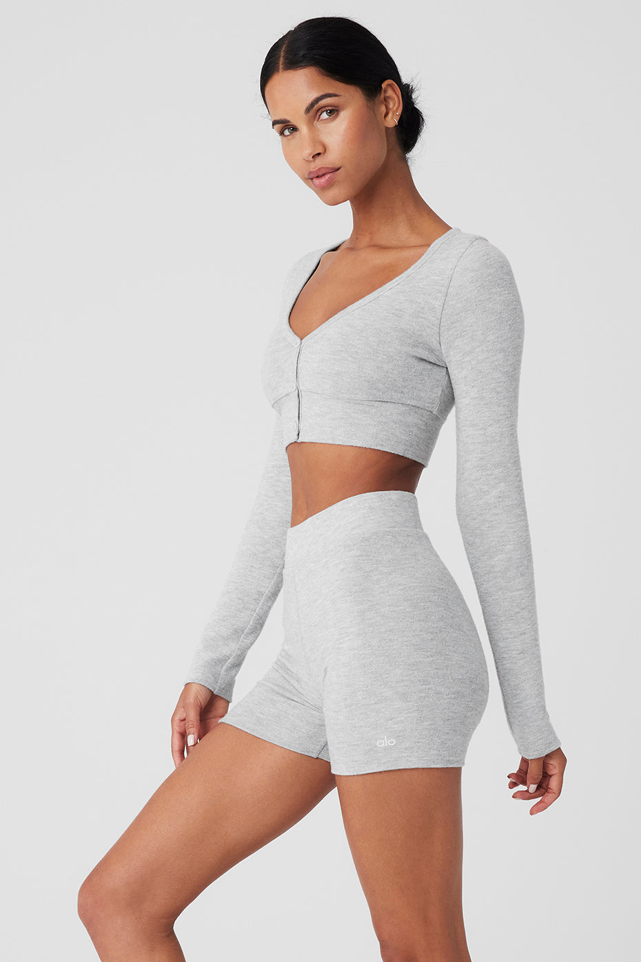 Alolux Cropped Me Time Cardigan - Athletic Heather Grey — photo 3