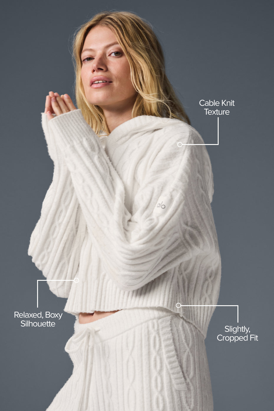 Cable Knit Winter Bliss Hoodie - Ivory — photo 2