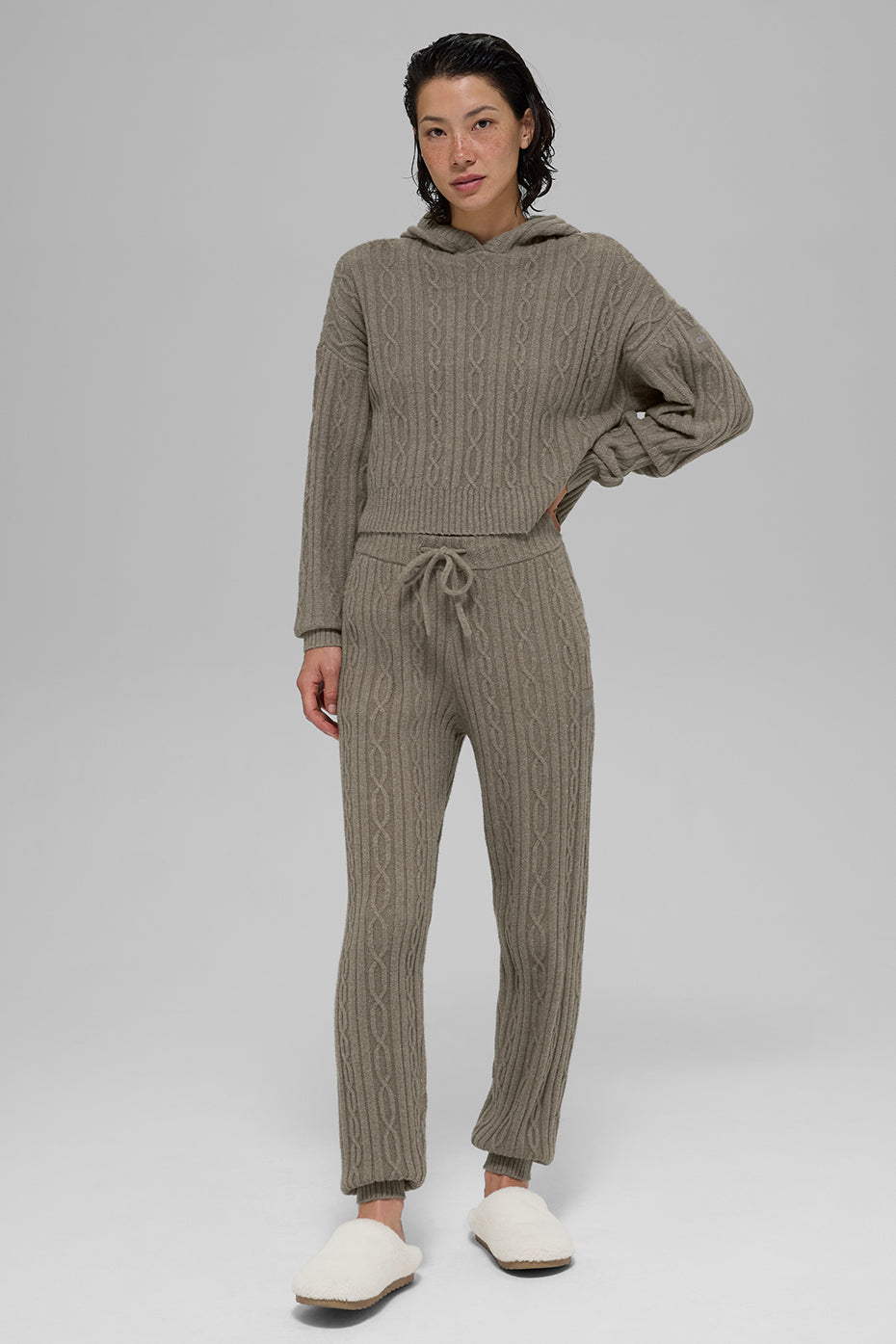 Cable Knit Winter Bliss Hoodie - Light Cocoa — photo 6