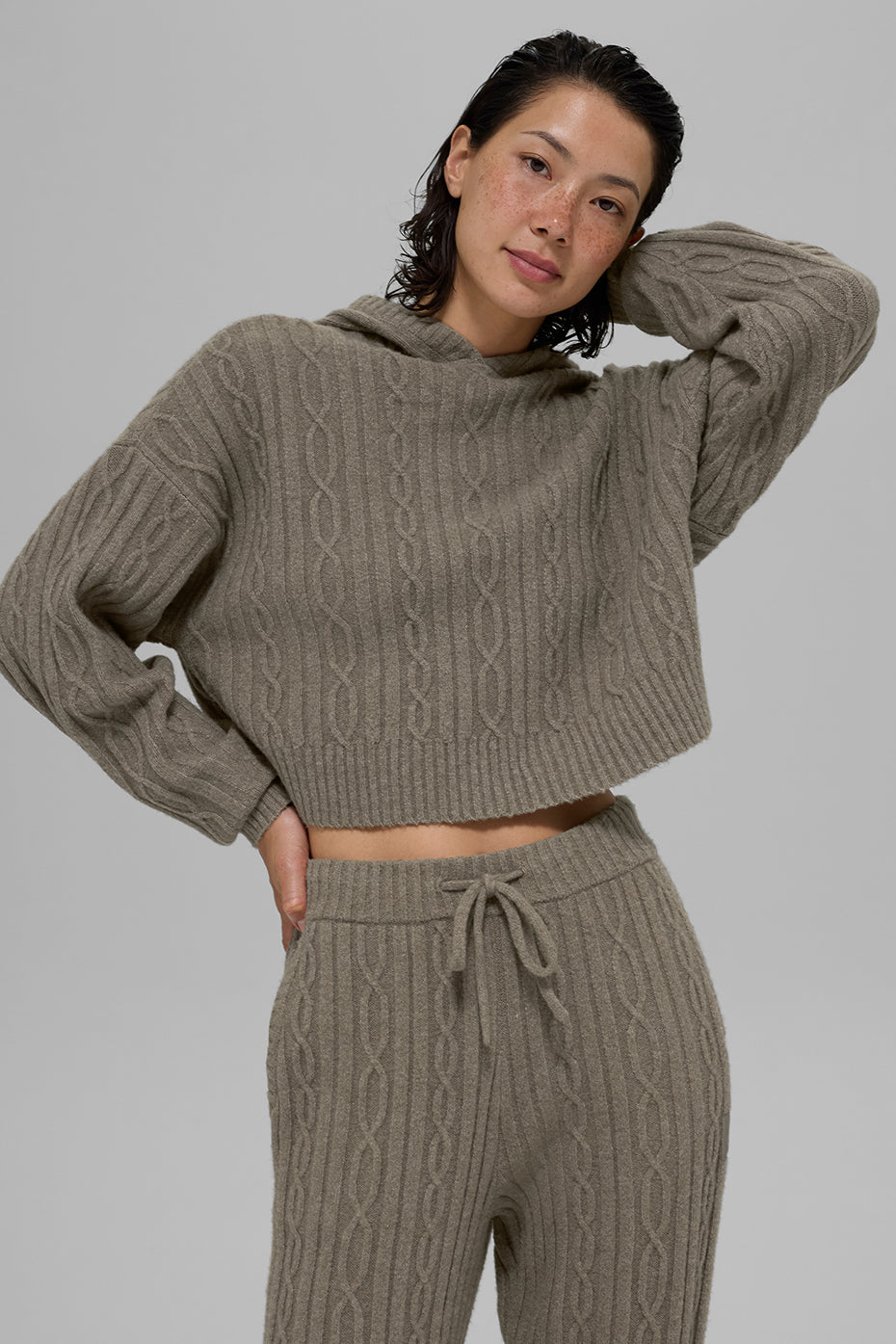 Cable Knit Winter Bliss Hoodie - Light Cocoa — photo 2