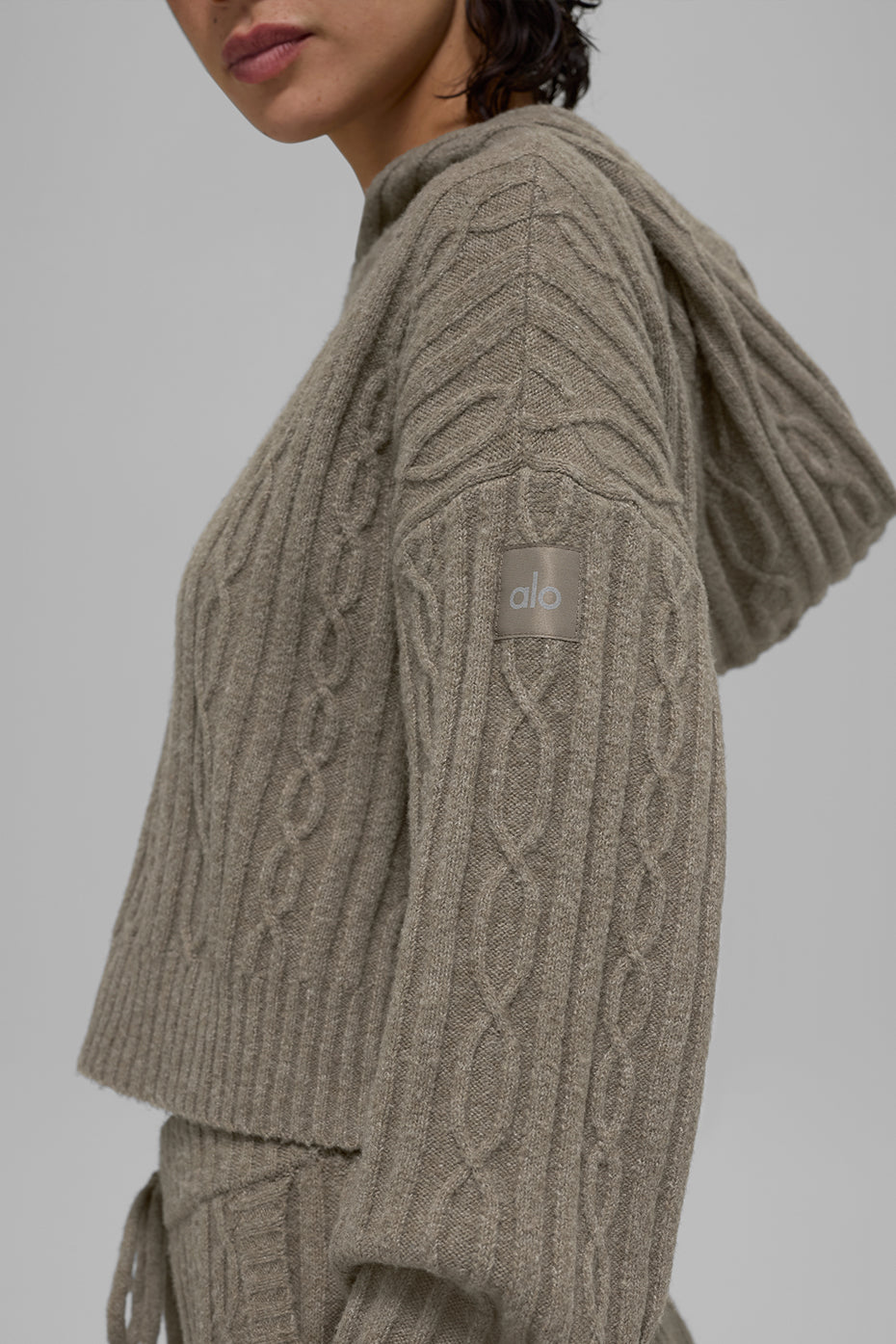Cable Knit Winter Bliss Hoodie - Light Cocoa — photo 4