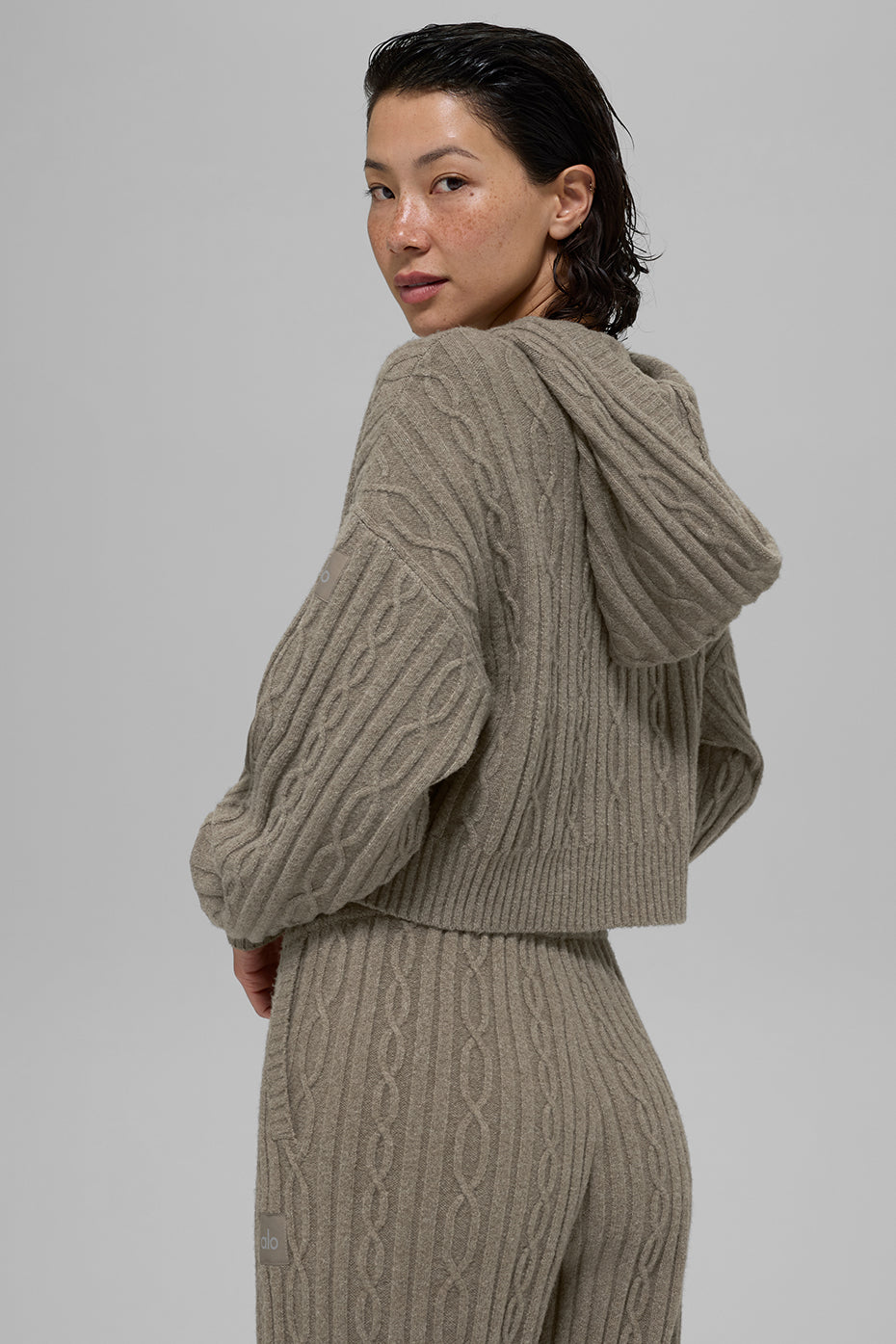 Cable Knit Winter Bliss Hoodie - Light Cocoa — photo 3
