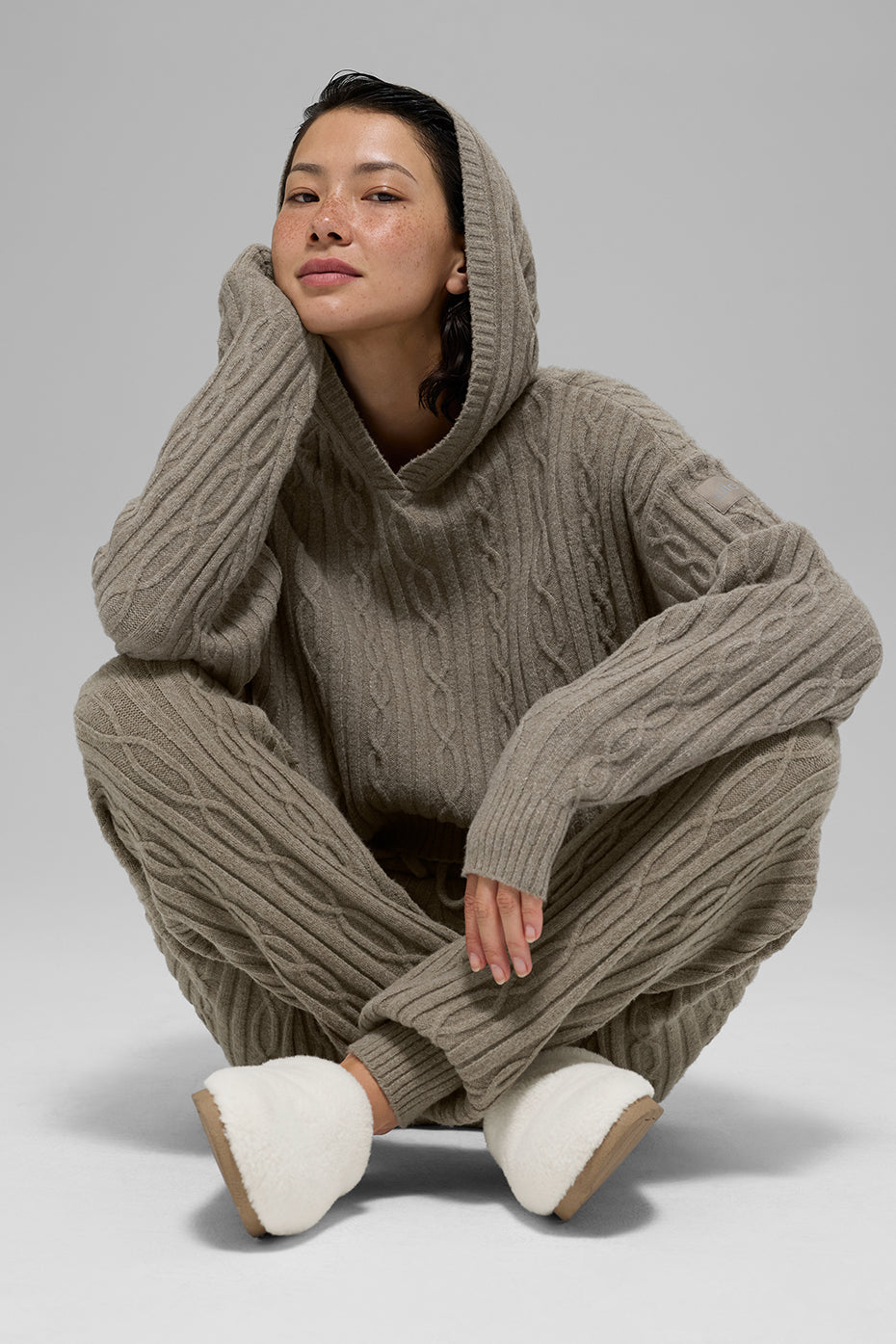 Cable Knit Winter Bliss Hoodie - Light Cocoa — photo 5