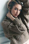 Cable Knit Winter Bliss Hoodie - Light Cocoa — photo 1