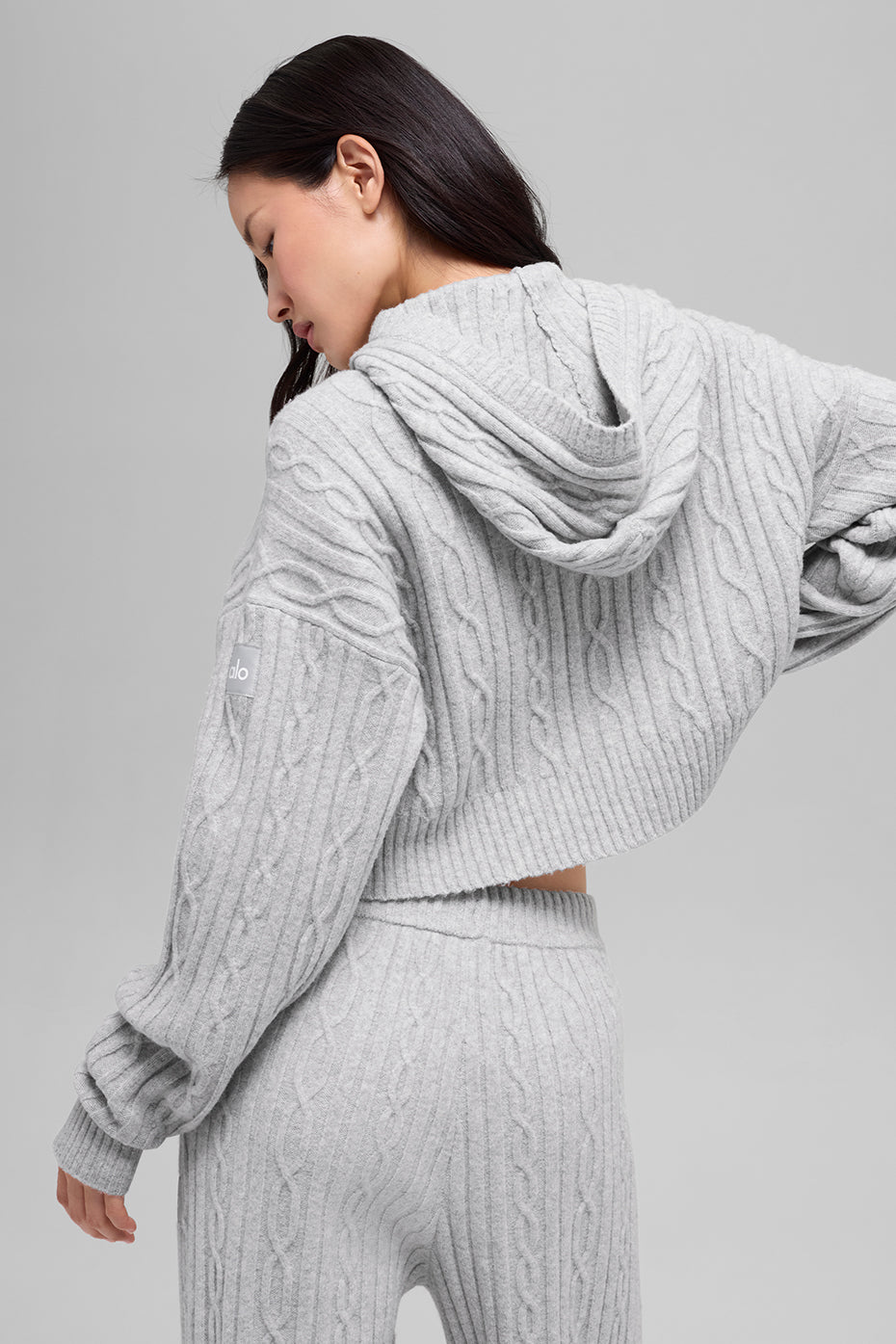 Cable Knit Winter Bliss Hoodie - Athletic Heather Grey — photo 3