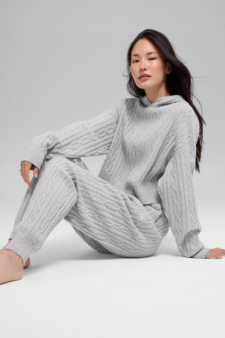 Cable Knit Winter Bliss Hoodie - Athletic Heather Grey — photo 5