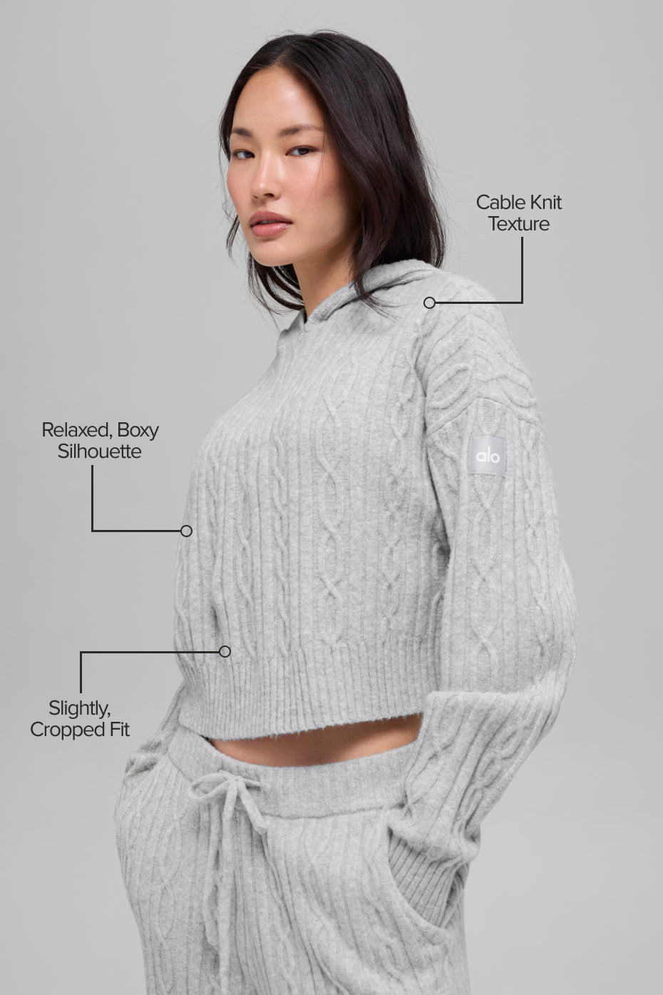 Cable Knit Winter Bliss Hoodie - Athletic Heather Grey — photo 2
