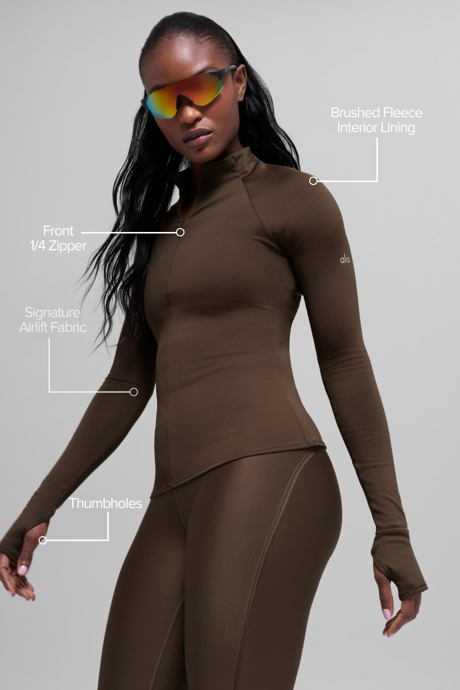 Airlift Winter Warm 1/4 Zip Long Sleeve - Espresso — photo 2