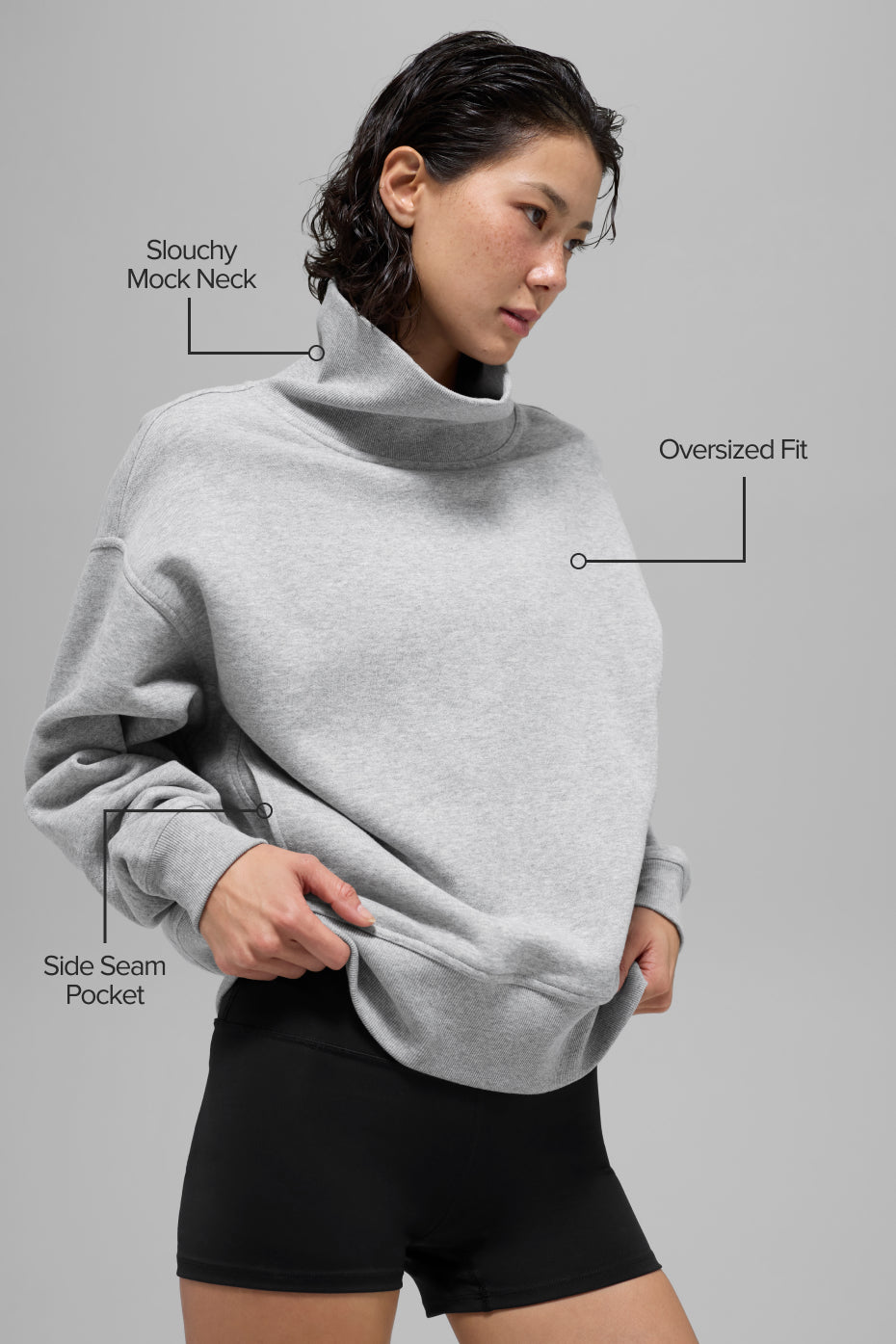 Hazy Mock Neck Pullover - Athletic Heather Grey — photo 2