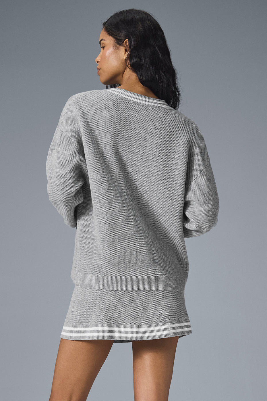 Tennis Club Sweater Knit Cardigan - Athletic Heather Grey/White — photo 2