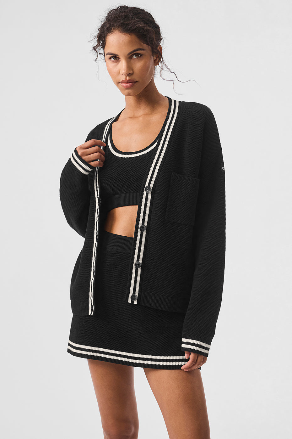 Tennis Club Sweater Knit Cardigan - Black/Ivory — photo 3