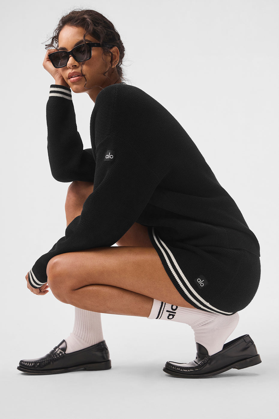 Tennis Club Sweater Knit Cardigan - Black/Ivory — photo 4
