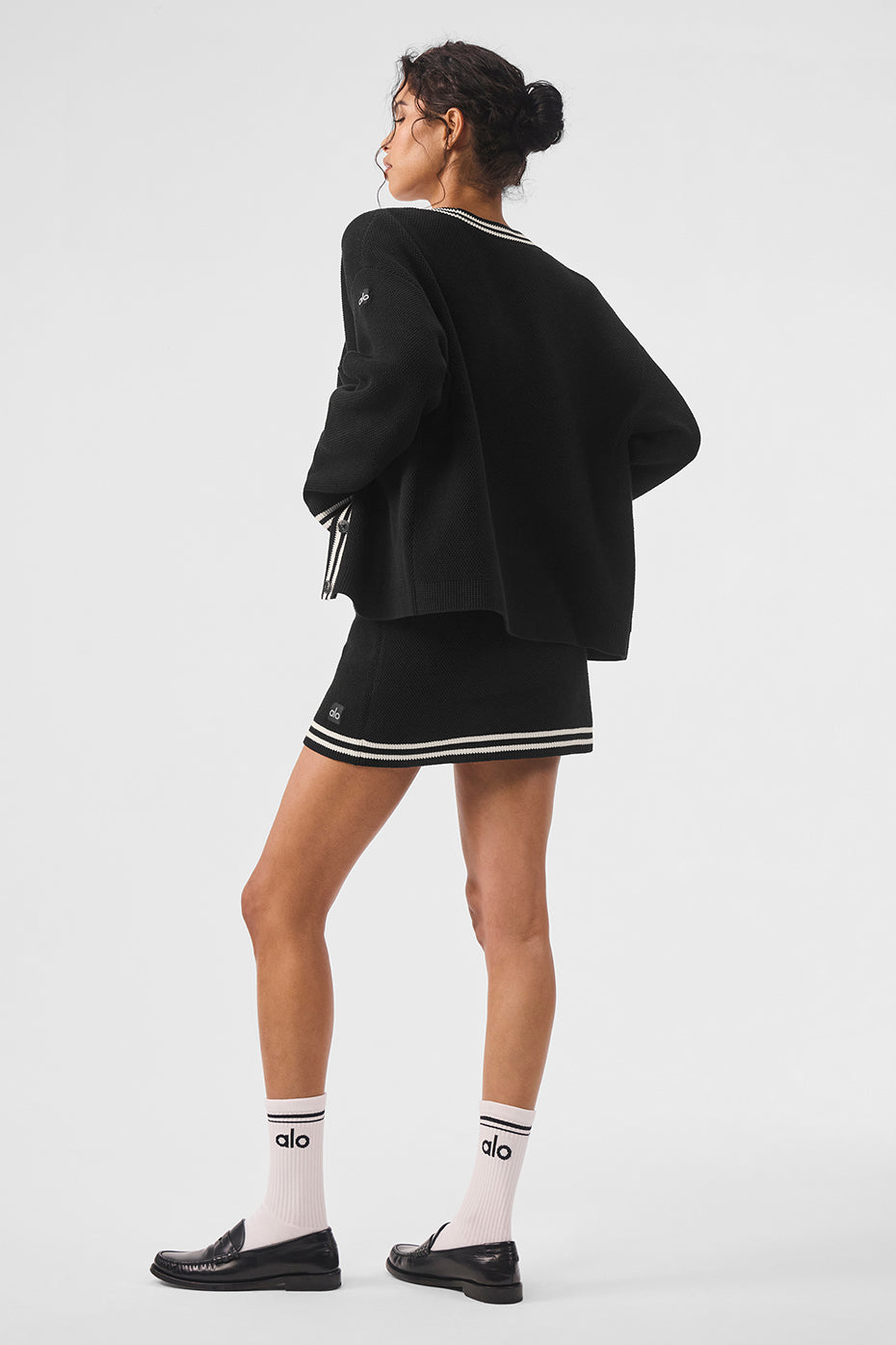 Tennis Club Sweater Knit Cardigan - Black/Ivory — photo 5
