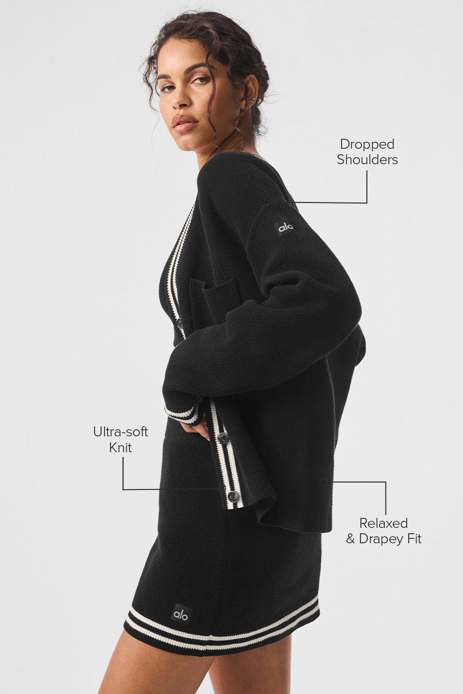 Tennis Club Sweater Knit Cardigan - Black/Ivory — photo 2