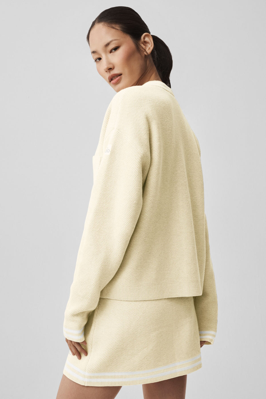 Tennis Club Sweater Knit Cardigan - Oatmeal/White — photo 2