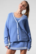 Tennis Club Sweater Knit Cardigan - Crystal Clear Blue/White — photo 1