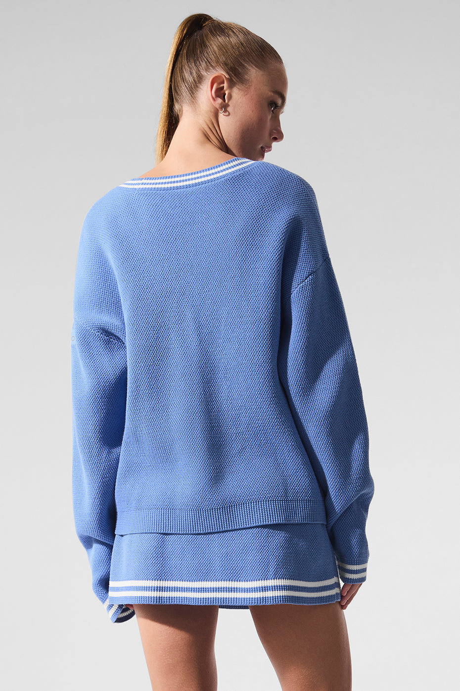 Tennis Club Sweater Knit Cardigan - Crystal Clear Blue/White — photo 2