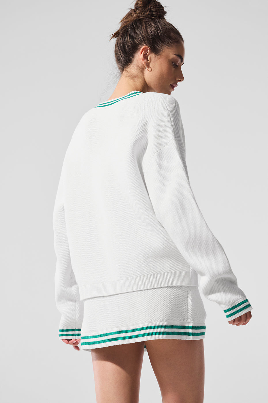 Tennis Club Sweater Knit Cardigan - White/Spruce Green — photo 3