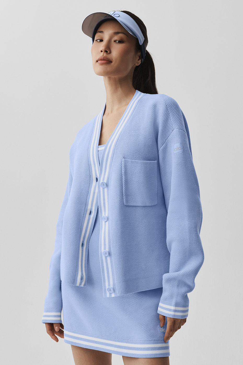 Tennis Club Sweater Knit Cardigan - Light Provence Blue/White — photo 3