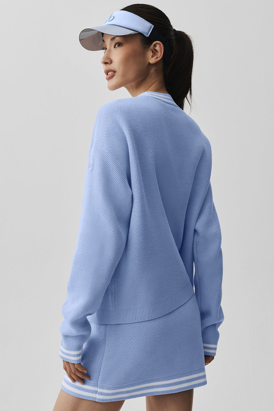 Tennis Club Sweater Knit Cardigan - Light Provence Blue/White — photo 2