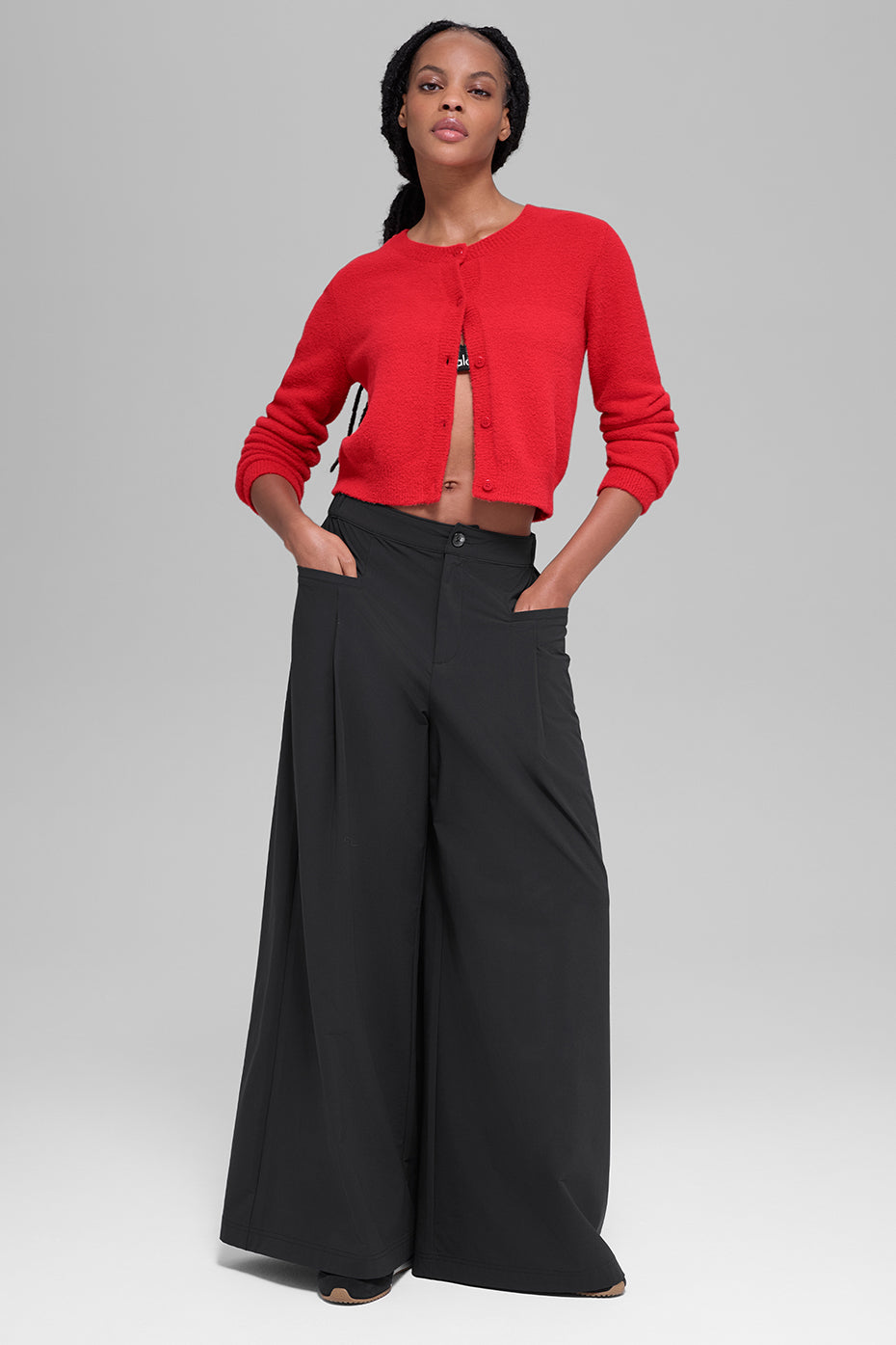 Snuggle Up Sweater Cropped Cardigan - Bright Red — photo 4