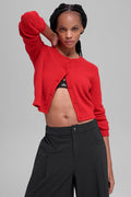Snuggle Up Sweater Cropped Cardigan - Bright Red — photo 1
