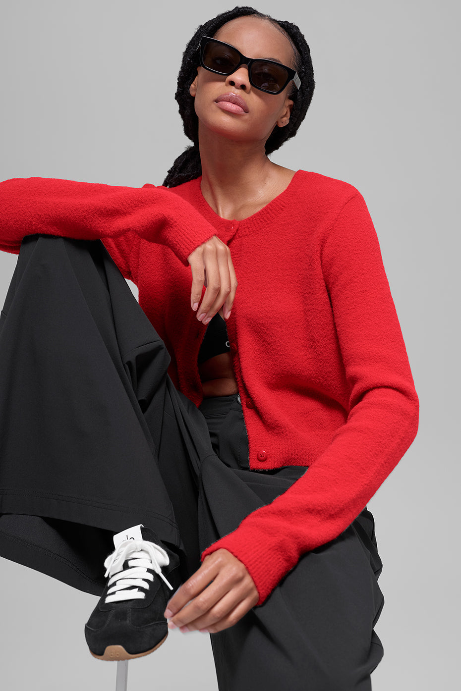 Snuggle Up Sweater Cropped Cardigan - Bright Red — photo 3