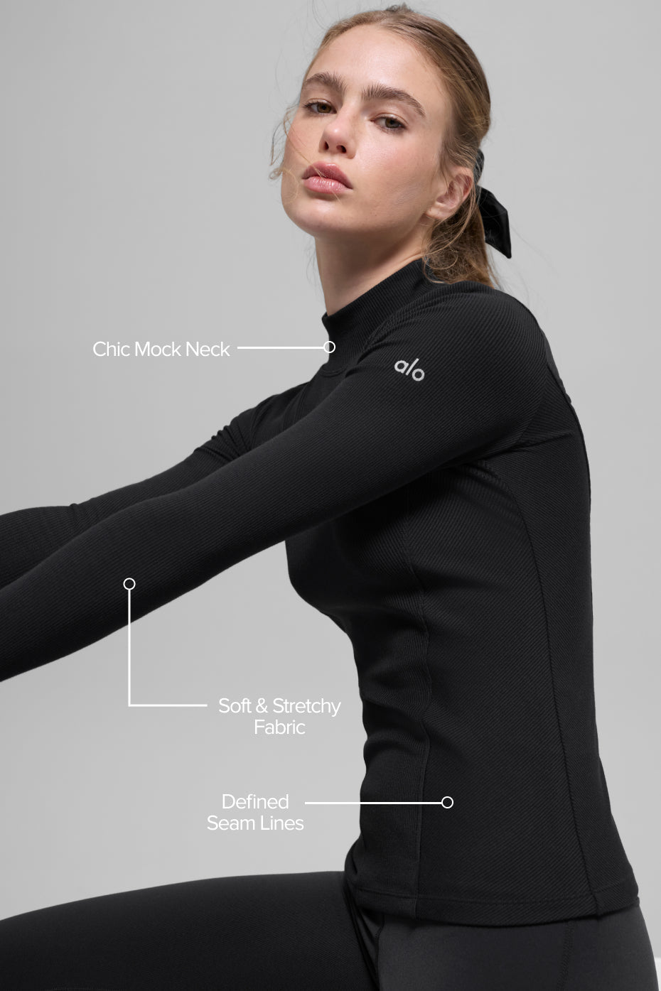 Ribbed Mesmerize Mock Neck Long Sleeve - Black — photo 2