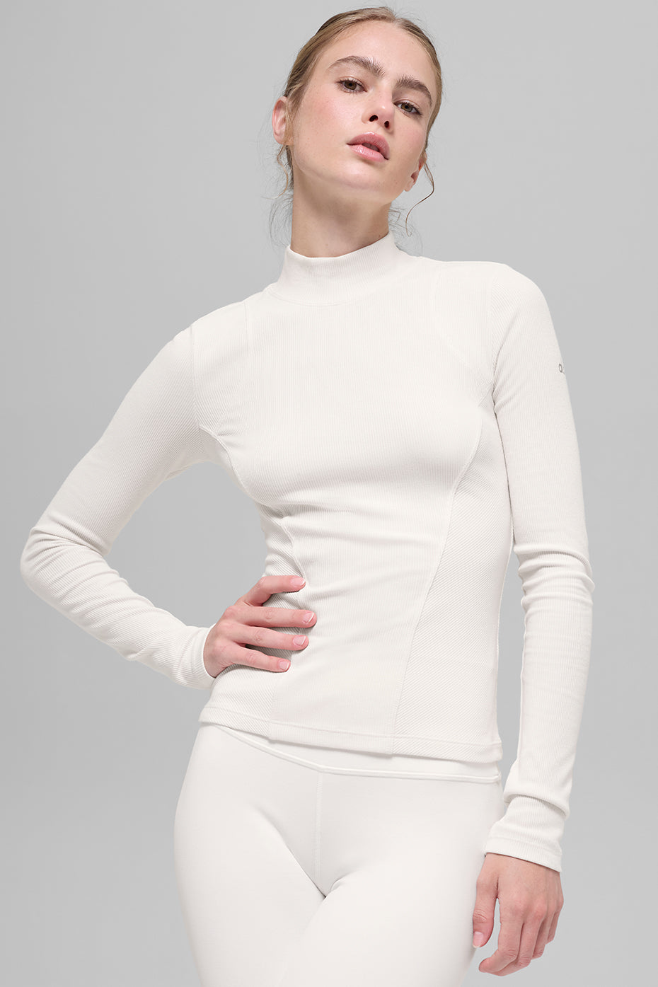 Ribbed Mesmerize Mock Neck Long Sleeve - Ivory — photo 1